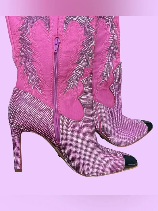 Pink Western Gianni Bini Knee High Rhinestone Cowgirl Boots - Picture 5 of 9